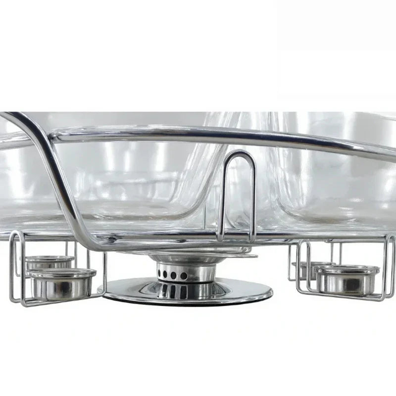 Rechaud Giratório Com 6 Compartimentos Aço Inox e Vidro 52cm