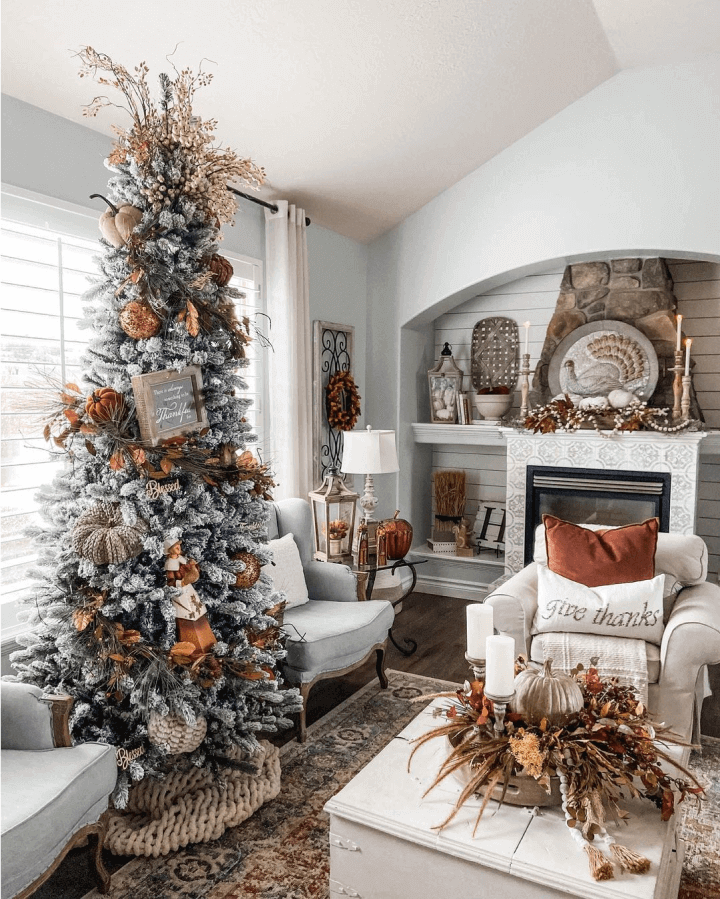 Árvore de Natal Artificial Slim King Flock® de com 650 Luzes LED Branco Quente