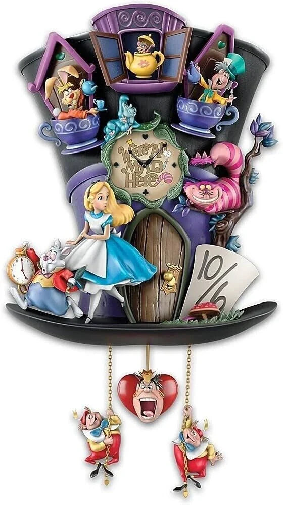 Relógio cuco de parede Alice no País das Maravilhas "Chapeleiro Louco"