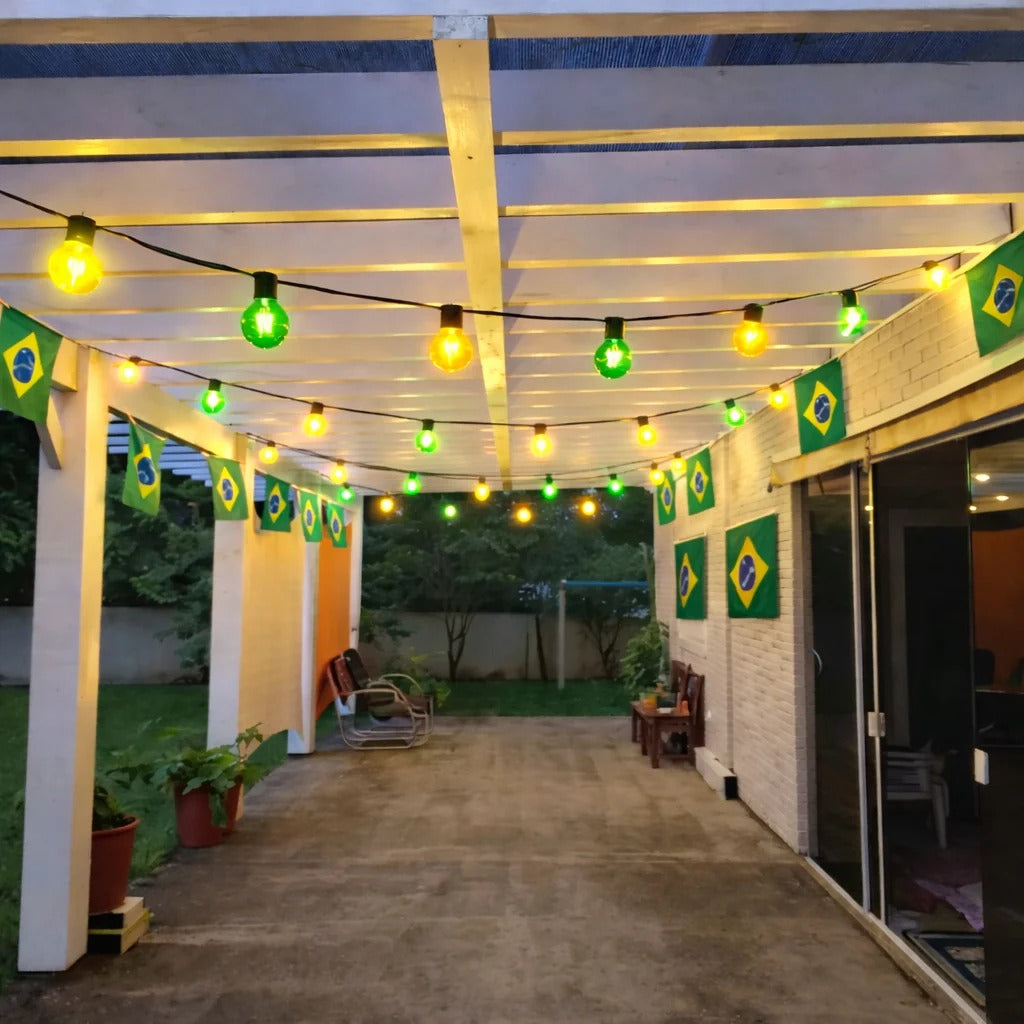 🇧🇷 Varal de Luzes Copa do Mundo – Verde e Amarelo
