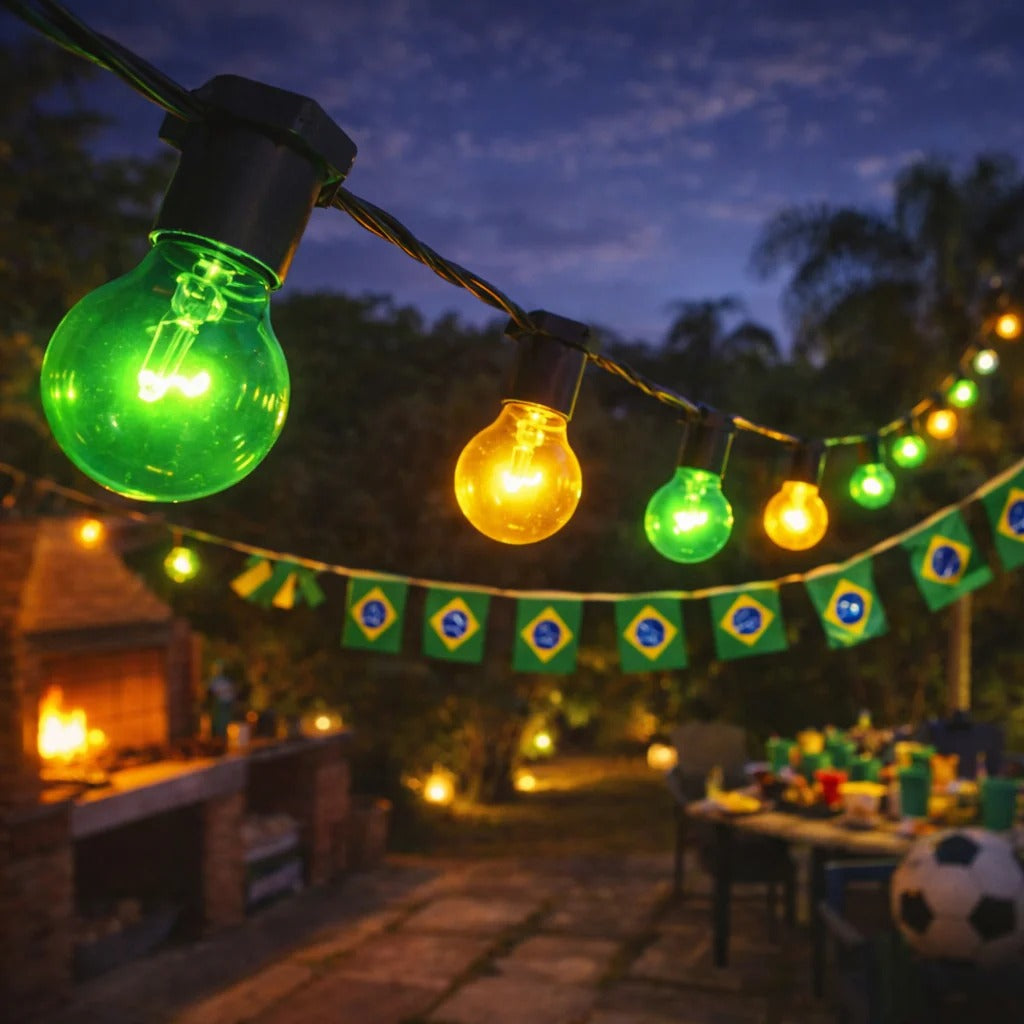 🇧🇷 Varal de Luzes Copa do Mundo – Verde e Amarelo