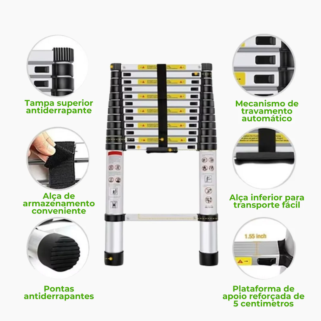 Escada Telescópica Ultra Resistente - 13 Degraus 5M (+ Brindes)