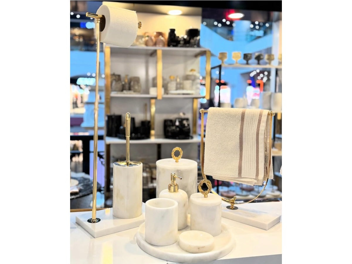 Conjunto de banheiro turco clássico com 9 peças em mármore Branco