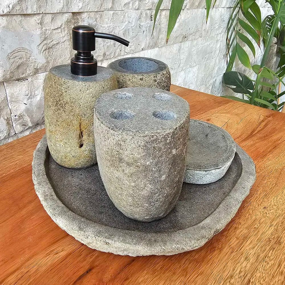 Conjunto de Banheiro em Pedra de Rio- 5 peças