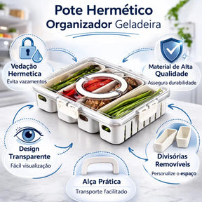 Pote Hermético Organizador de Geladeira com 4 Divisórias