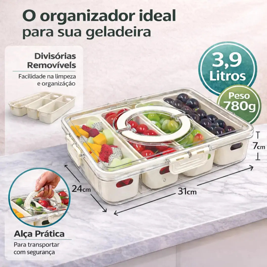 Pote Hermético Organizador de Geladeira com 4 Divisórias
