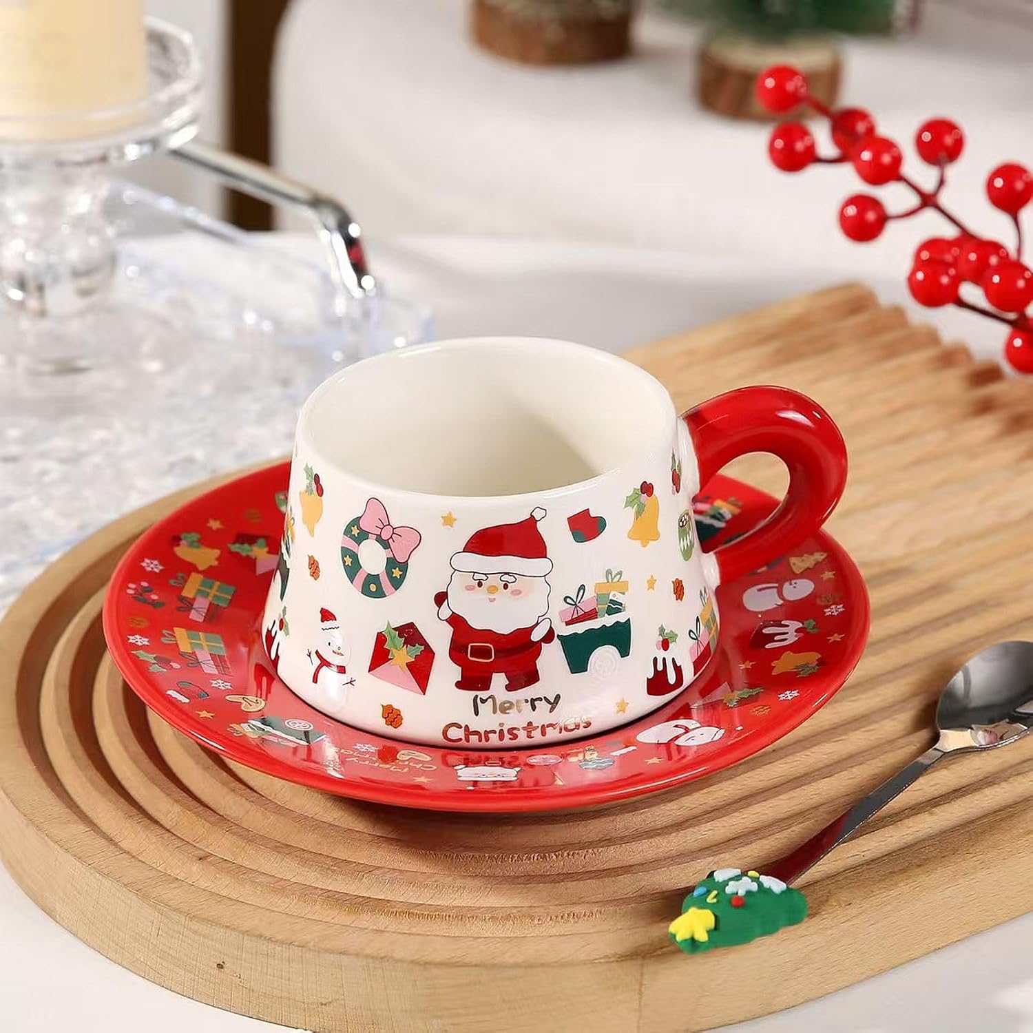Caneca Casal Natalino com Colher Decorada