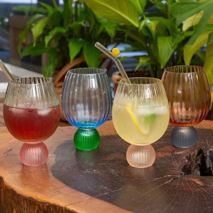 Conjunto de Copos em Vidro com Base Esfera Colorida – 6 Peças (450ml) | Design Premium