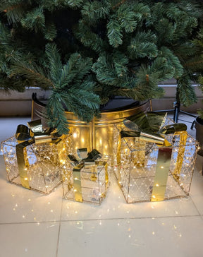 Kit 3 Caixas de Presente Natalinas com Luz de LED