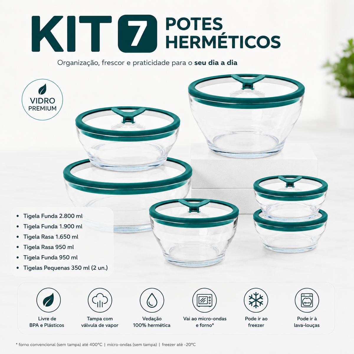 Potes Herméticos de Vidro 7 Peças