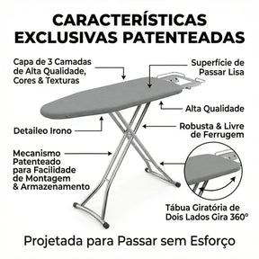 Tábua de Passar Roupas 360° – Giratória, Face Dupla e 8 Níveis de Altura