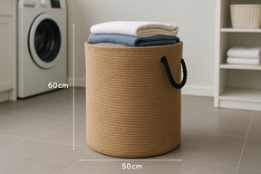 Cesto de Roupas Juta Natural com Alças Corda Preta 50x60cm