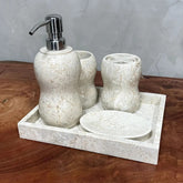 Conjunto de Banheiro em Mármore Natural Travertino Branco - 5 peças