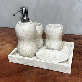Conjunto de Banheiro em Mármore Natural Travertino Branco - 5 peças