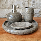 Conjunto de Banheiro em Mármore Natural Cinza - 4 peças