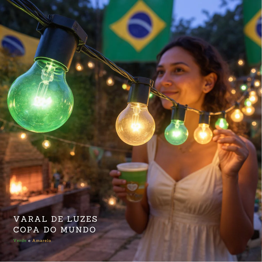 🇧🇷 Varal de Luzes Copa do Mundo – Verde e Amarelo