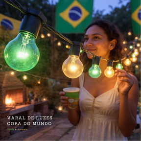 🇧🇷 Varal de Luzes Copa do Mundo – Verde e Amarelo