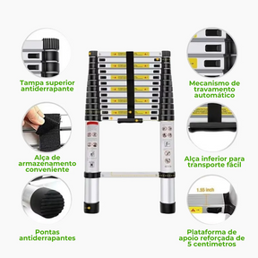 Escada Telescópica Ultra Resistente - 13 Degraus 5M (+ Brindes)