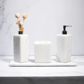 Kit Acessórios para Banheiro em Mármore Branco Bianco Classico - 4 Peças