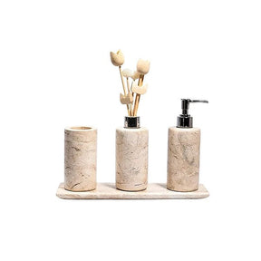Kit Banheiro Lavabo em Mármore Bege Bahia – 4 Peças de Luxo - Cilíndrico