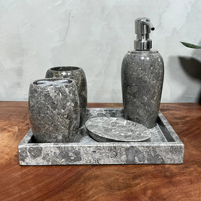 Conjunto de Banheiro em Mármore Natural Cinza - 5 peças