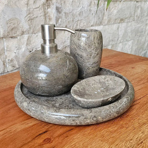 Conjunto de Banheiro em Mármore Natural Cinza - 4 peças