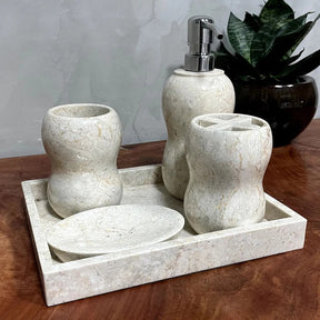 Conjunto de Banheiro em Mármore Natural Travertino Branco - 5 peças