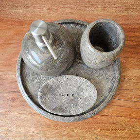 Conjunto de Banheiro em Mármore Natural Cinza - 4 peças