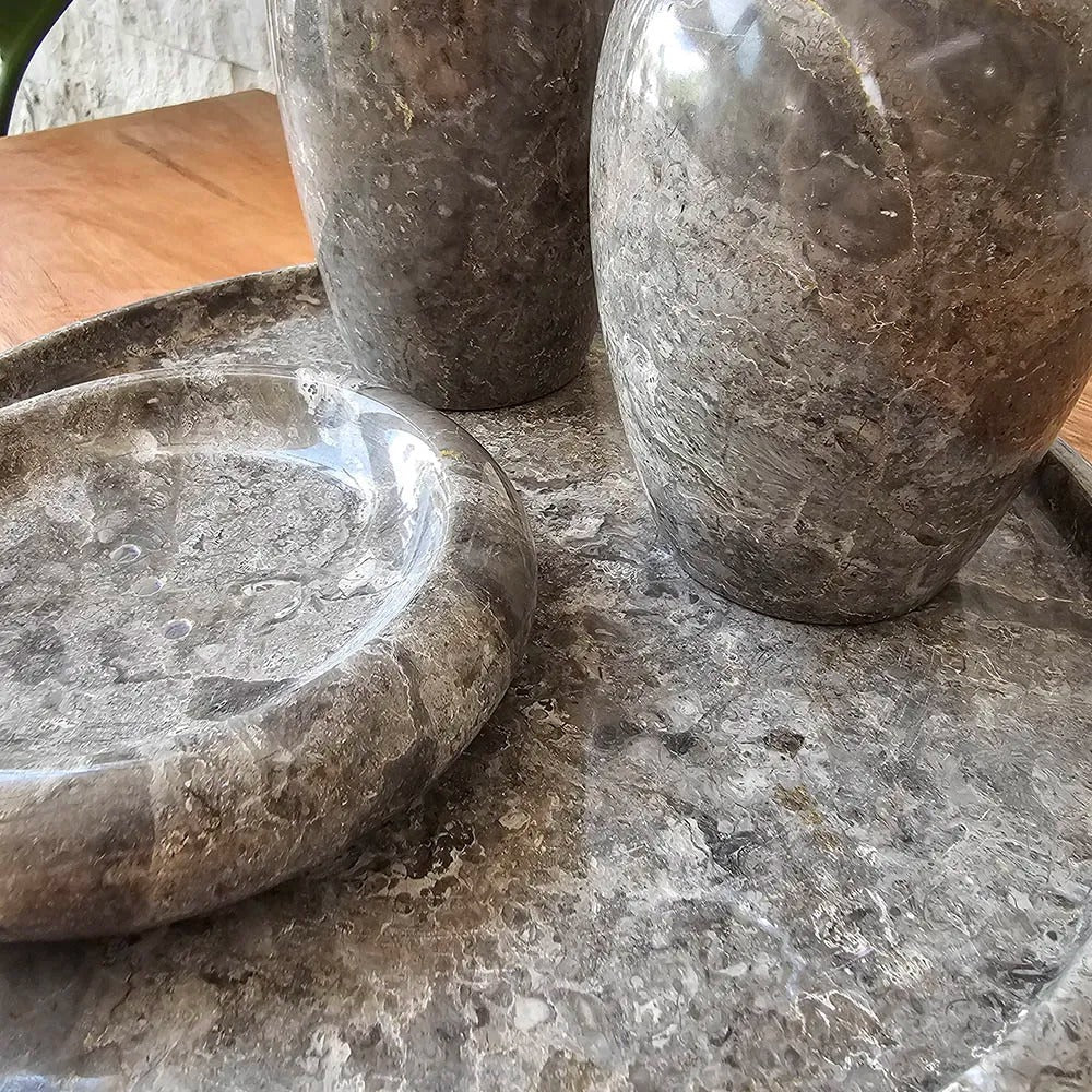 Conjunto de Banheiro em Mármore Natural Cinza - 4 peças