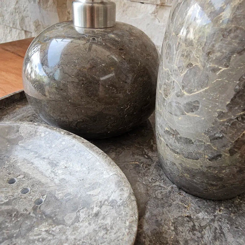 Conjunto de Banheiro em Mármore Natural Cinza - 4 peças